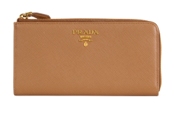 Prada Continental Zipped Wallet, Saffiano, Tan, 12N, 3*
